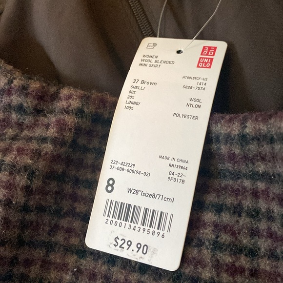 NWT Uniqlo Wool Houndstooth Tweed Brown Burgundy skirt size 8 - Picture 4 of 7